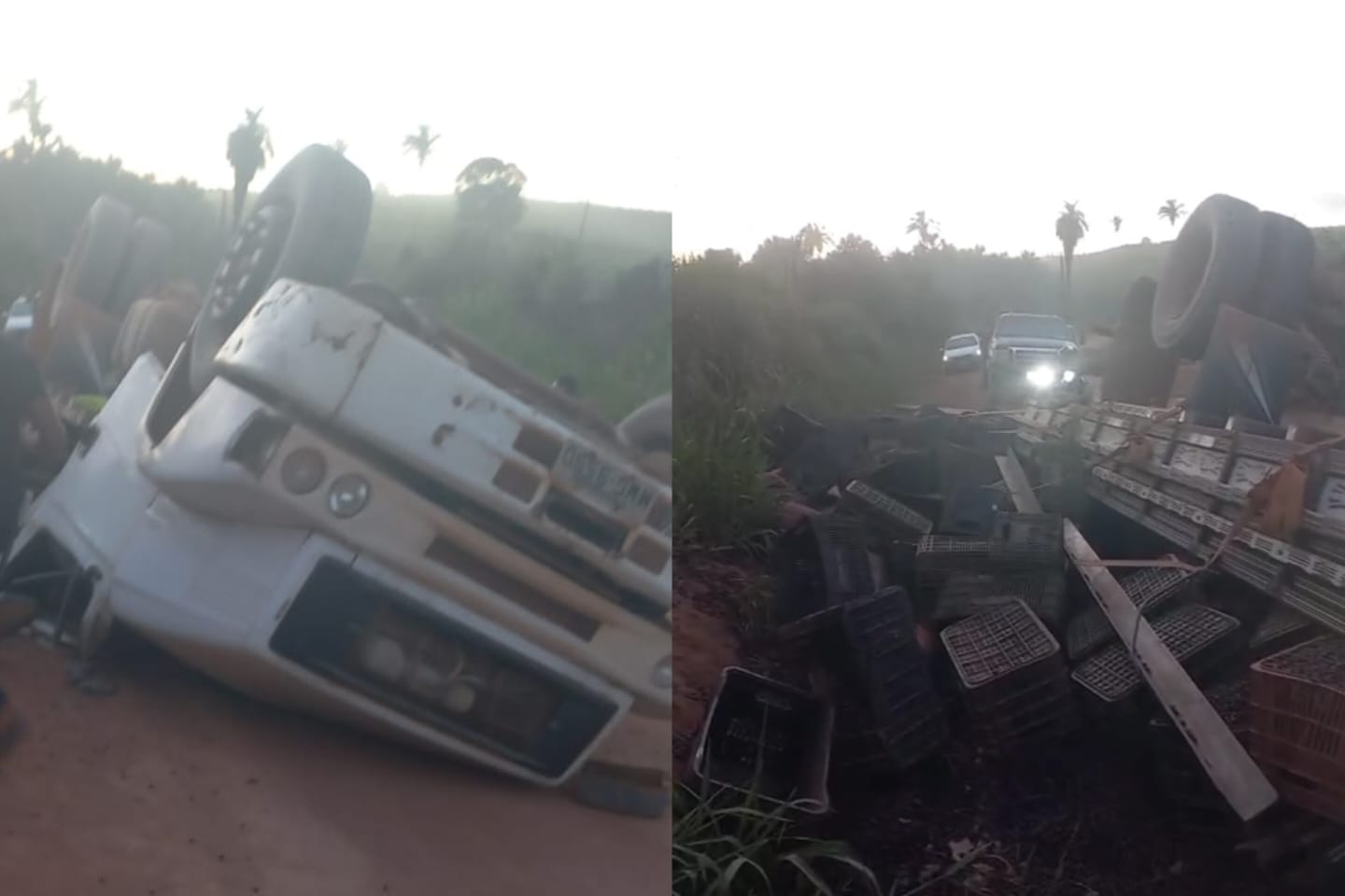 Caminhão carregado de açaí capota em estrada vicinal de Itupiranga