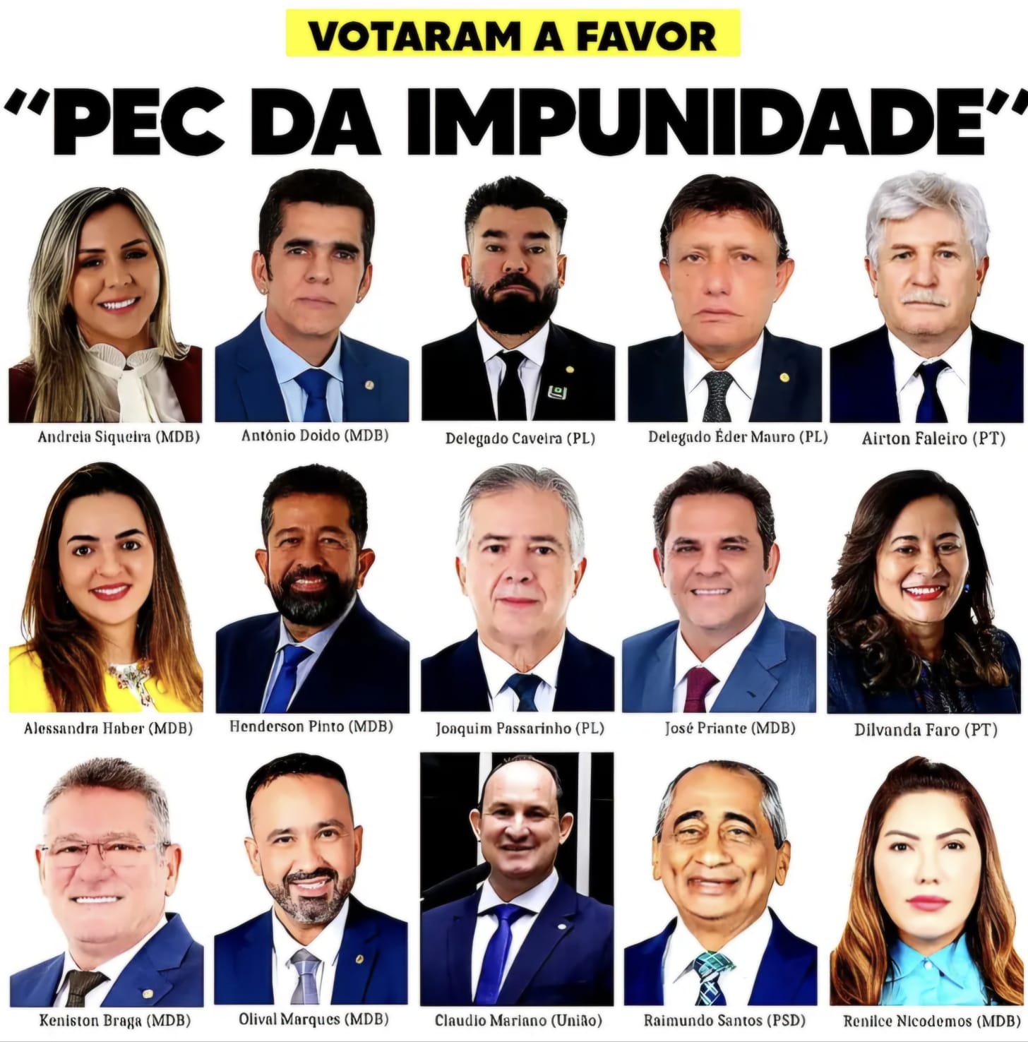 Vergonha: Deputados do Pará que votaram a favor da “PEC dos Ladrões” em Brasília