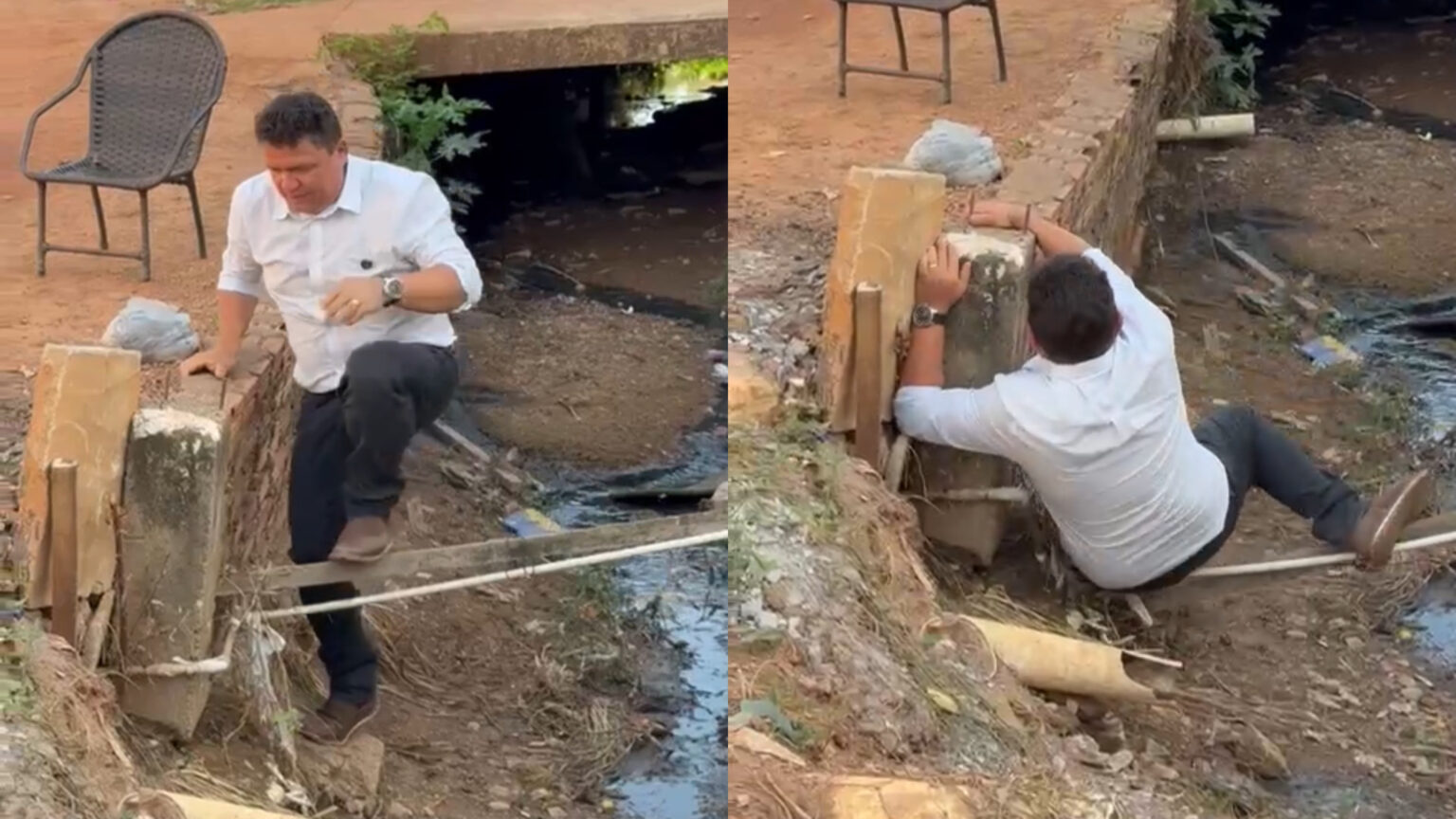 VÍDEO: Vereador sofre queda e quase bate cabeça em ferro exposto em Marabá
