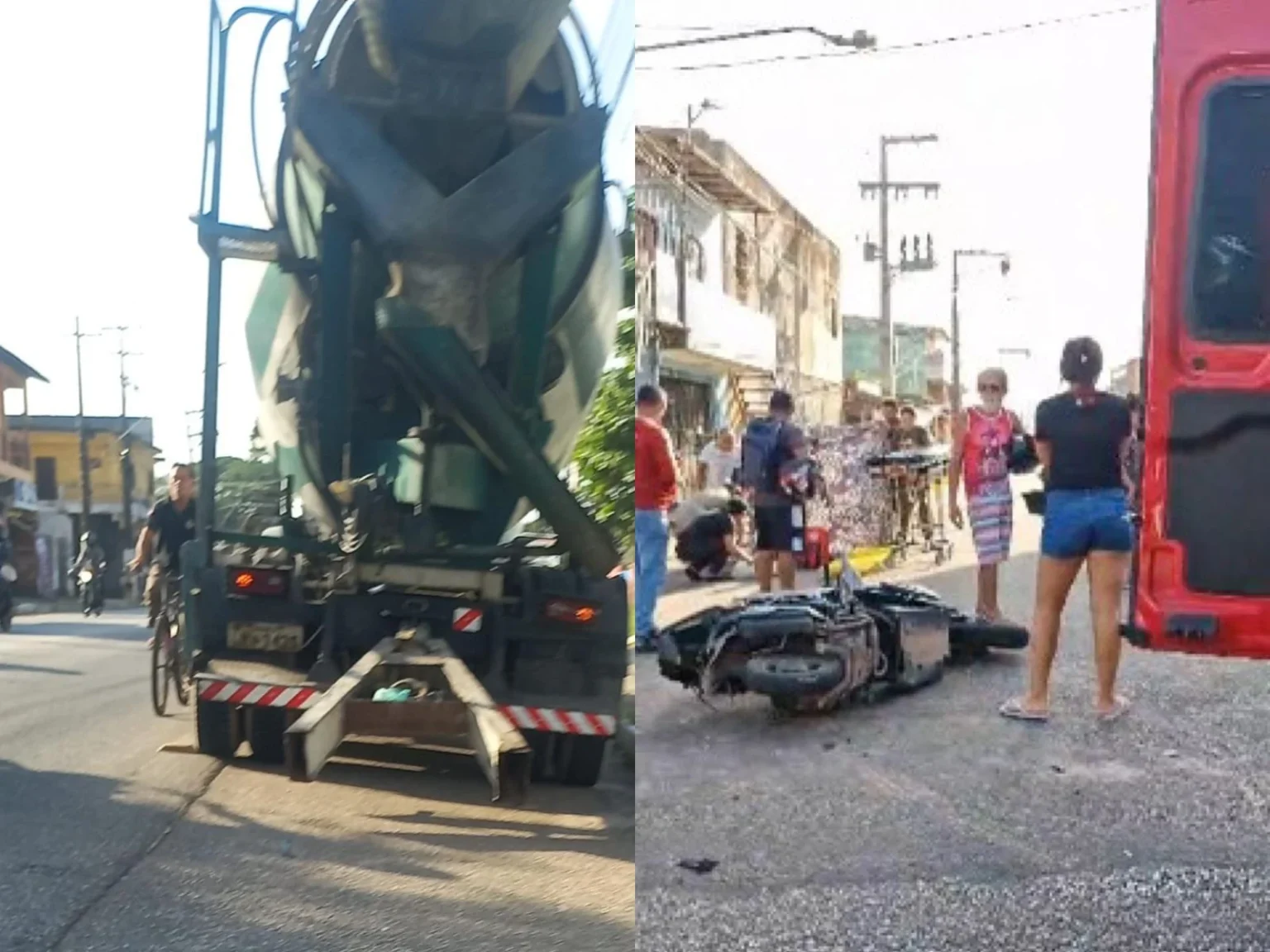 Caminhão betoneira ‘quebra’ e atinge motociclista e carona no Pará