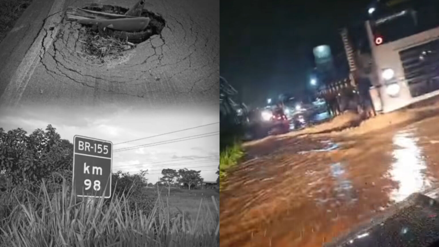 Cratera se abre na BR-155 entre Xinguara e Rio Maria e compromete metade da pista