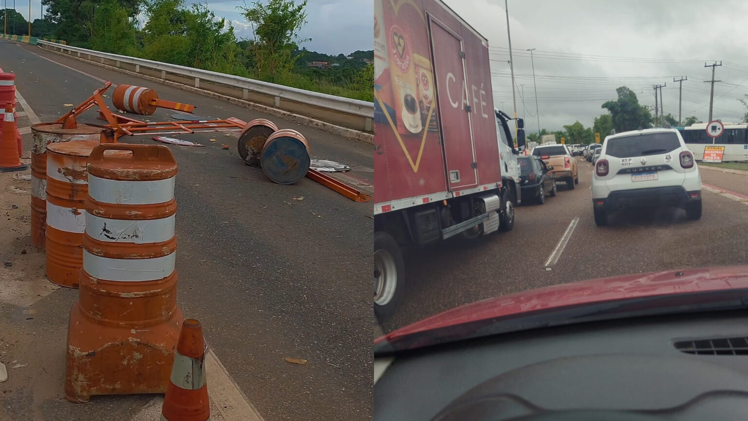 Desvio de tráfego gera longo congestionamento na BR-230, em Marabá