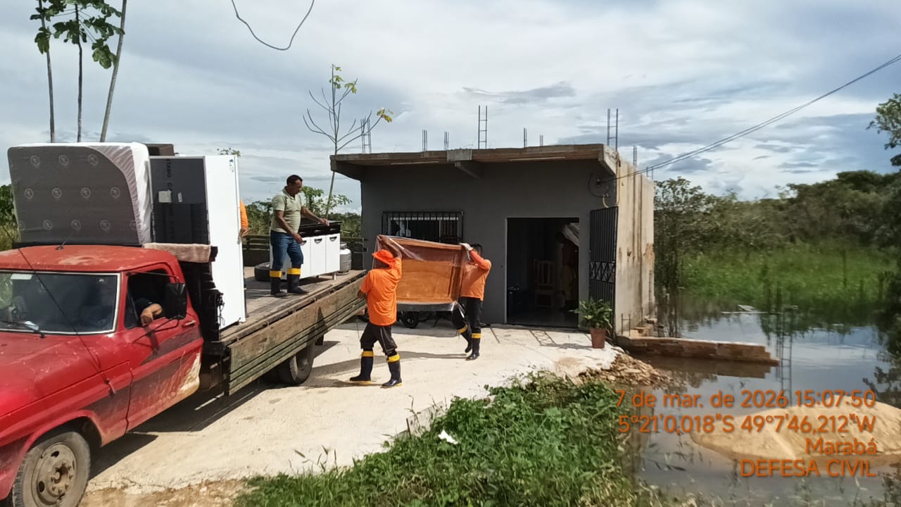 Subida dos rios mobiliza Defesa Civil e deixa famílias desalojadas em Marabá