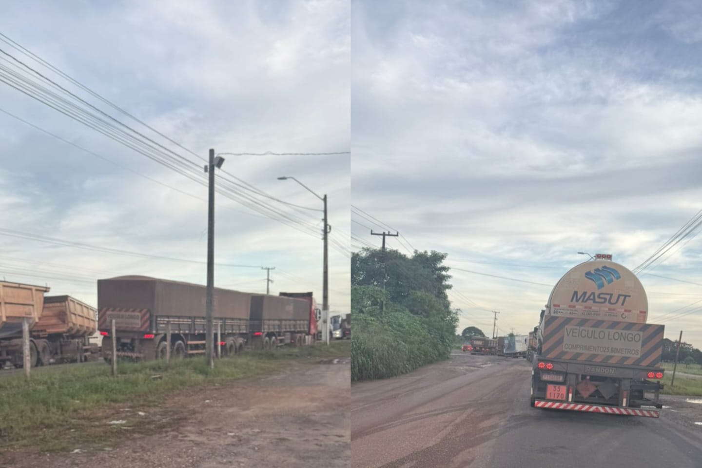 Caminhões parados no meio da pista geram transtornos e risco de acidentes em Marabá