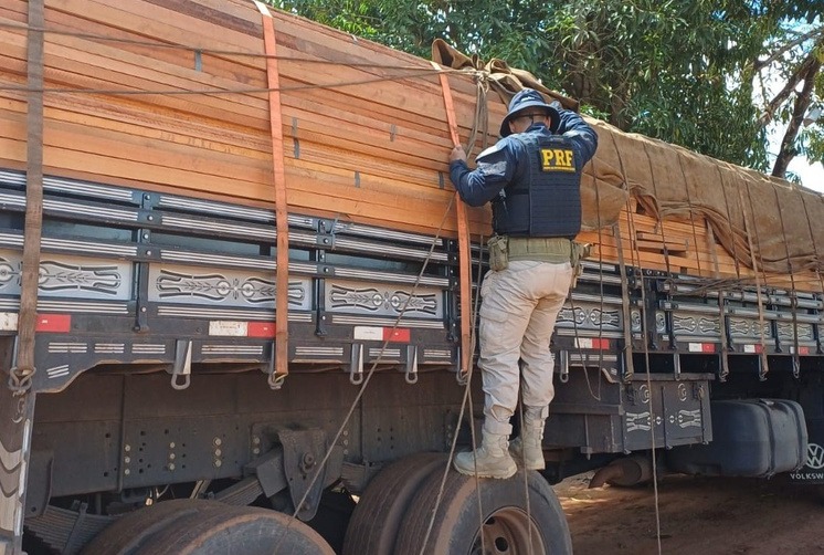 PRF apreende 20,58 m³ de madeira serrada na BR-155, em Sapucaia