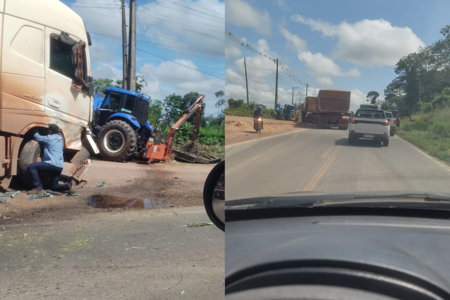 Carreta colide com trator às margens da BR-155, em Marabá