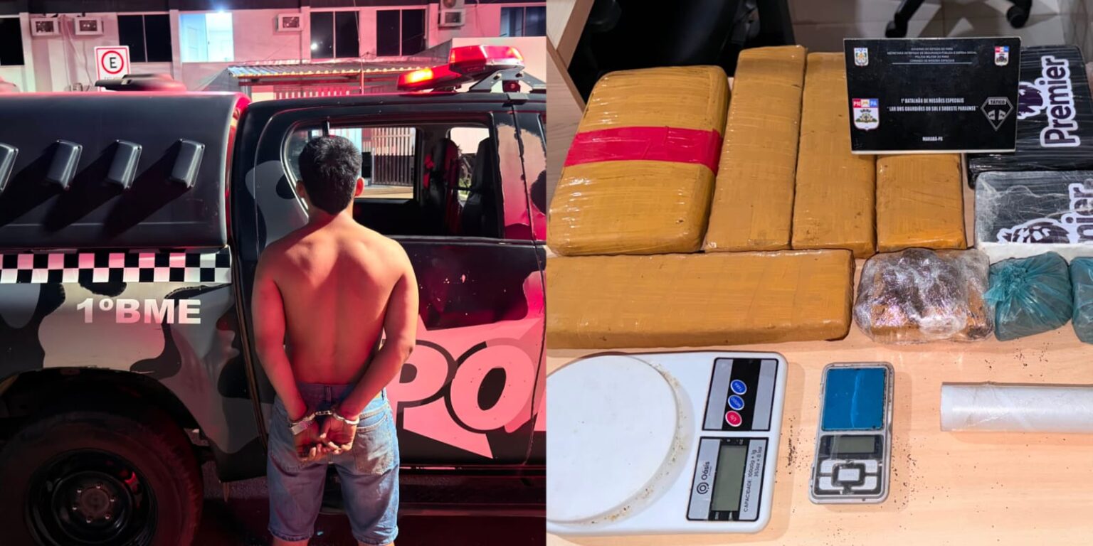 PM apreende mais de 7 kg de drogas e prende jovem procurado por homicídio em Marabá