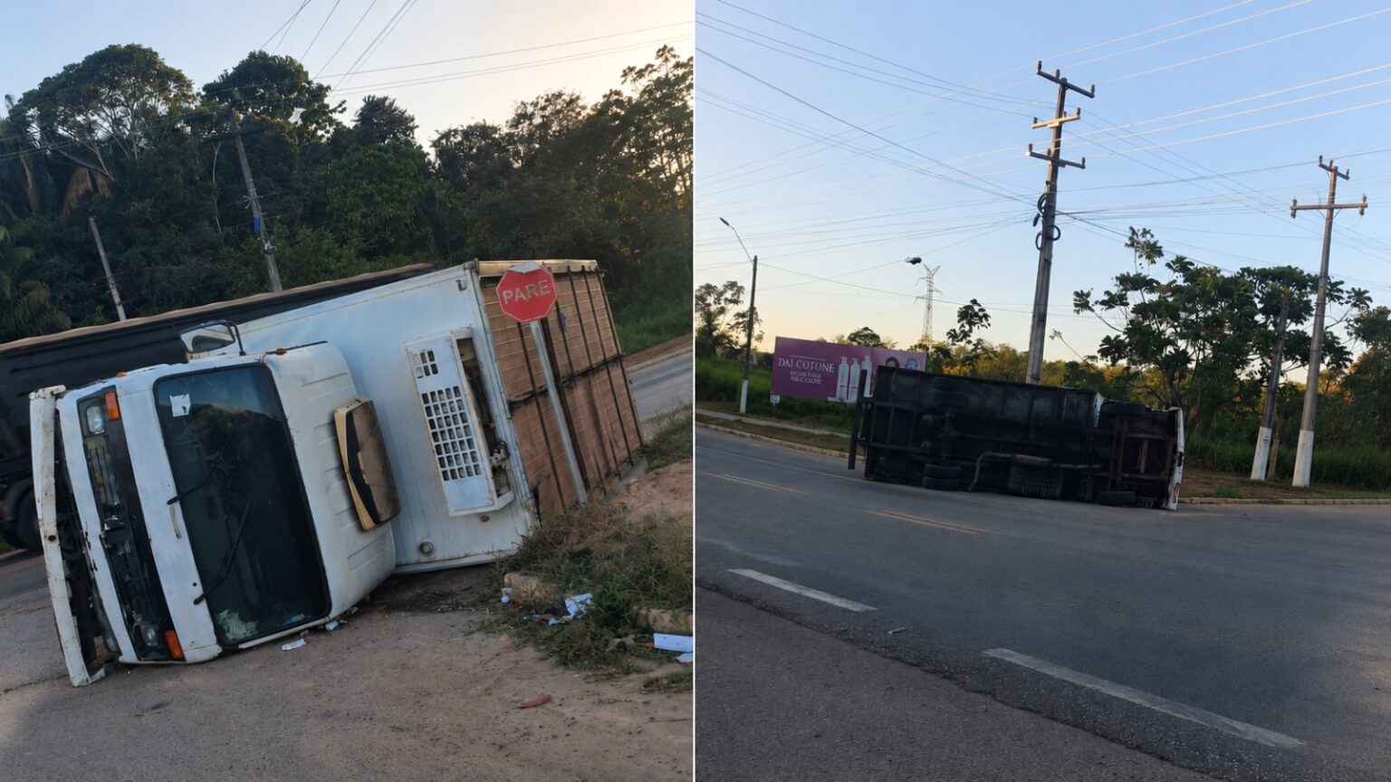 Motorista perde o controle e caminhão tomba na BR-230 em Marabá