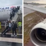 Avião com 151 pessoas sai da pista durante pouso em aeroporto paranaense e atola na lama