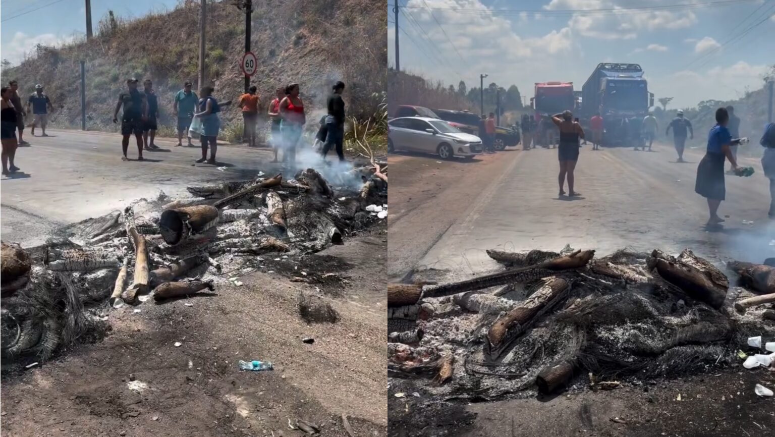 Manifestantes entram em confronto com caminhoneiros durante bloqueio na BR-230, no Pará