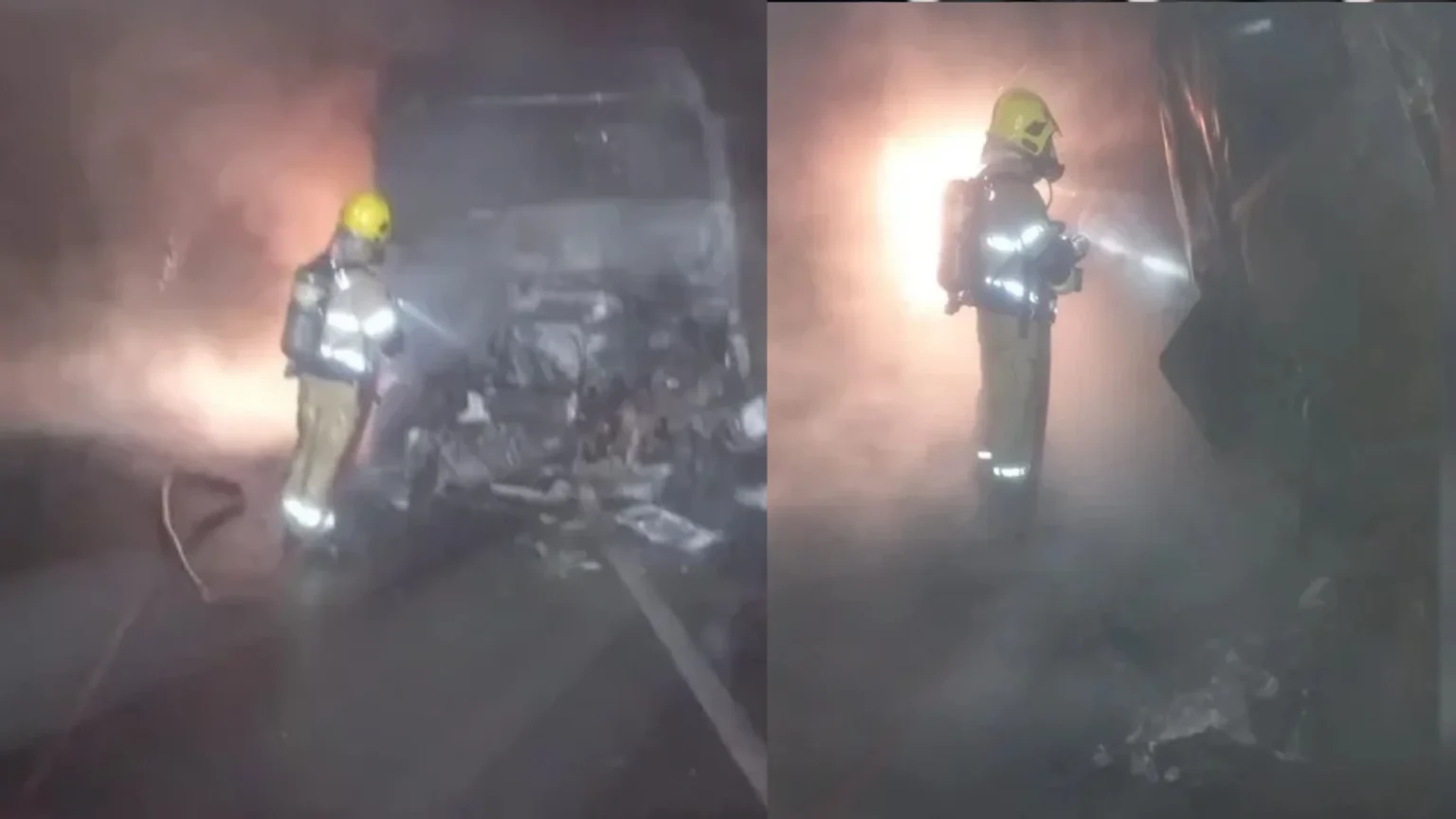 Colisão entre caminhões na BR-060 transforma carga em bola de fogo