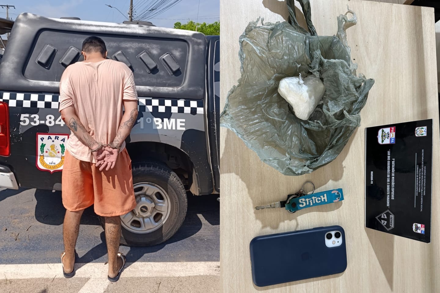 Motociclista cai durante fuga da polícia e é detido com 80 gramas de cocaína em Marabá