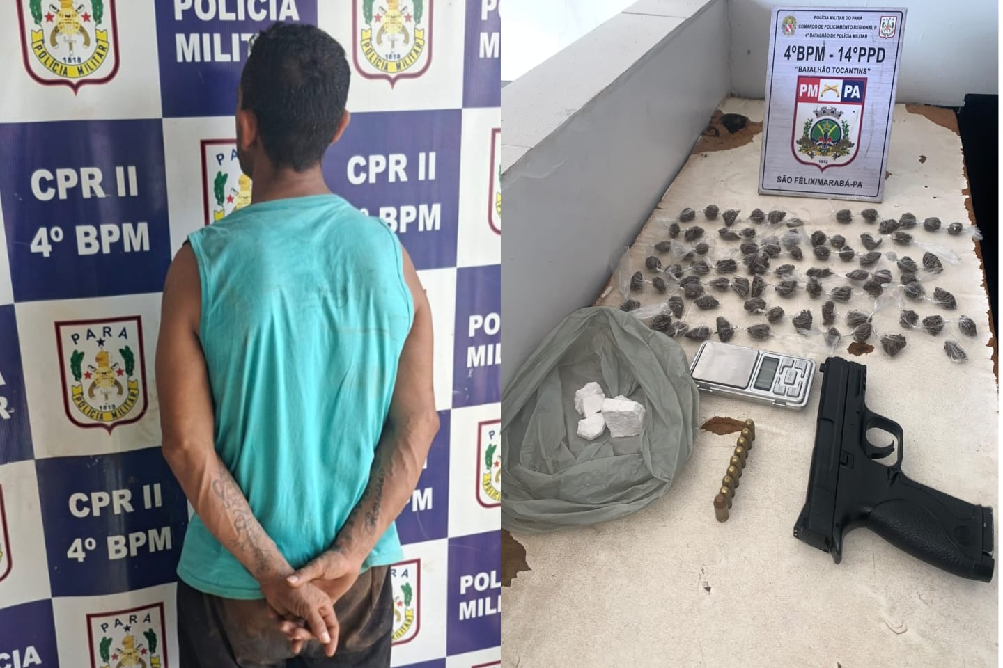 Homem é preso com drogas, munições e simulacro de arma em Marabá